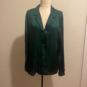 Banana Republic Hunter Green Button Up Blouse Women's Size XL Tall
